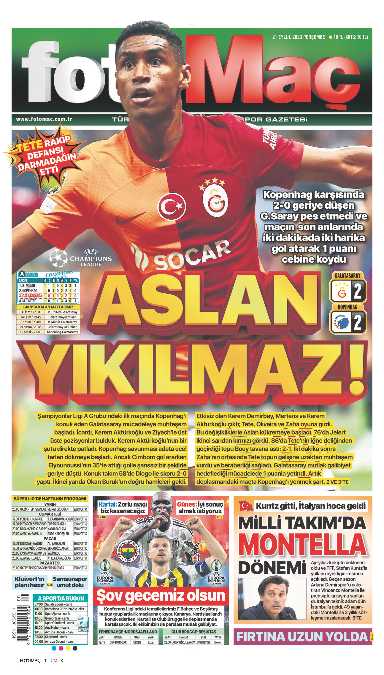 21 Eylül 2023 Fotomaç Gazete Manşeti