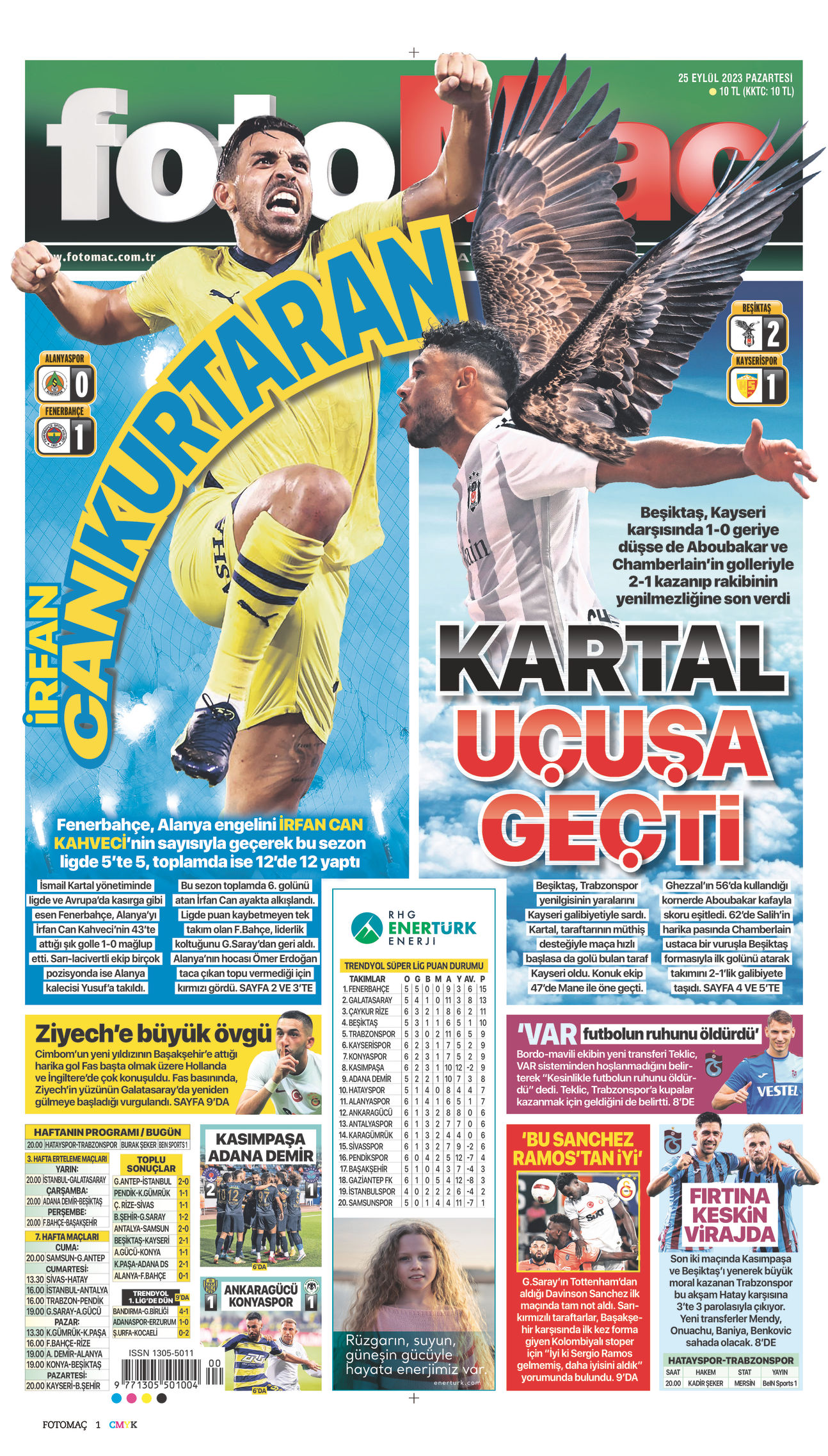25 Eylül 2023 Fotomaç Gazete Manşeti