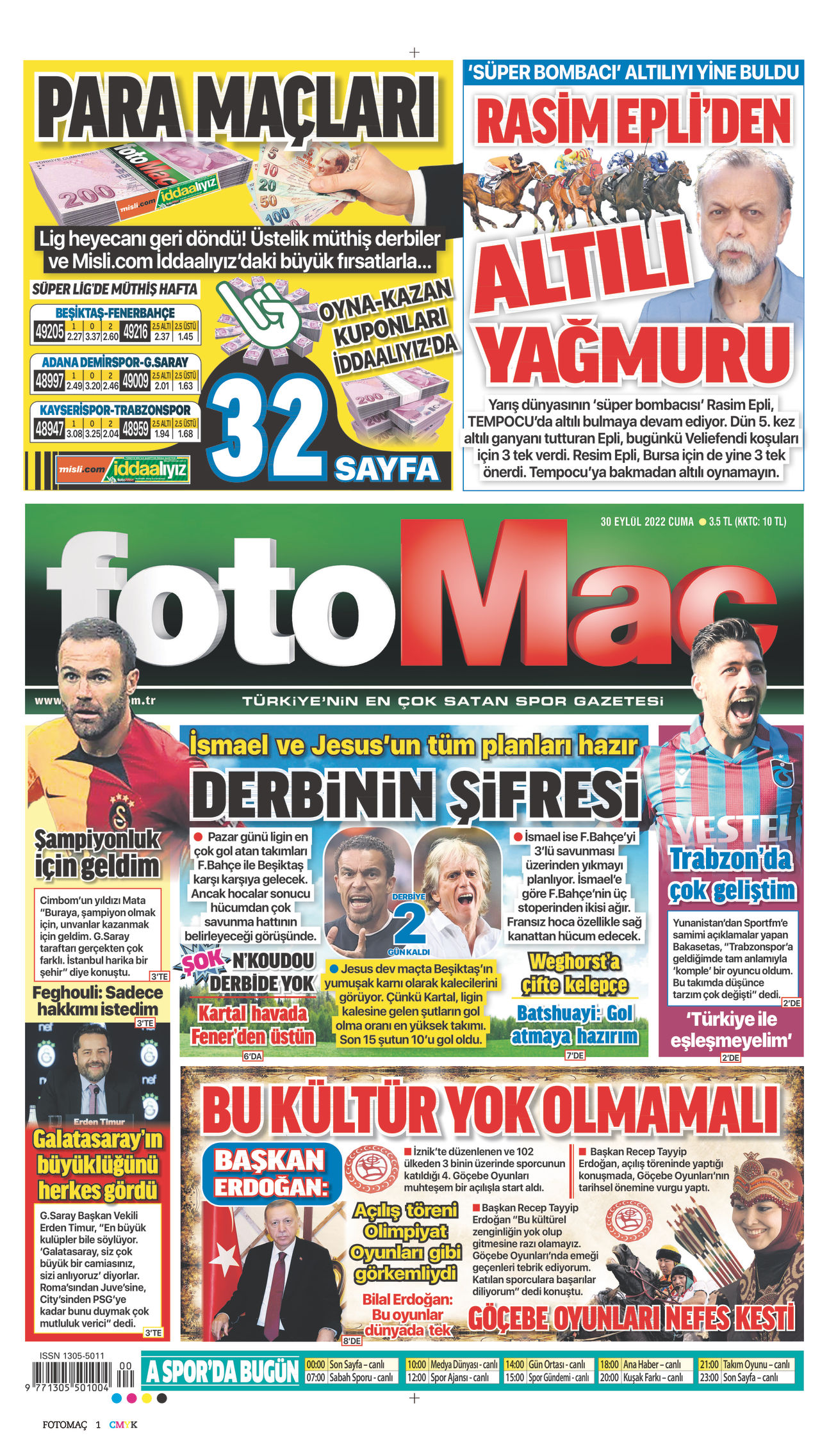 30 Eylül 2022 Fotomaç Gazete Manşeti