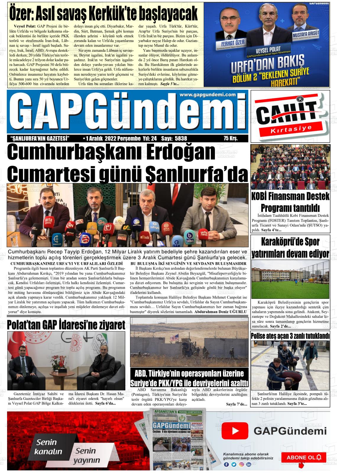 01 Aralık 2022 Gap Gündemi Gazete Manşeti