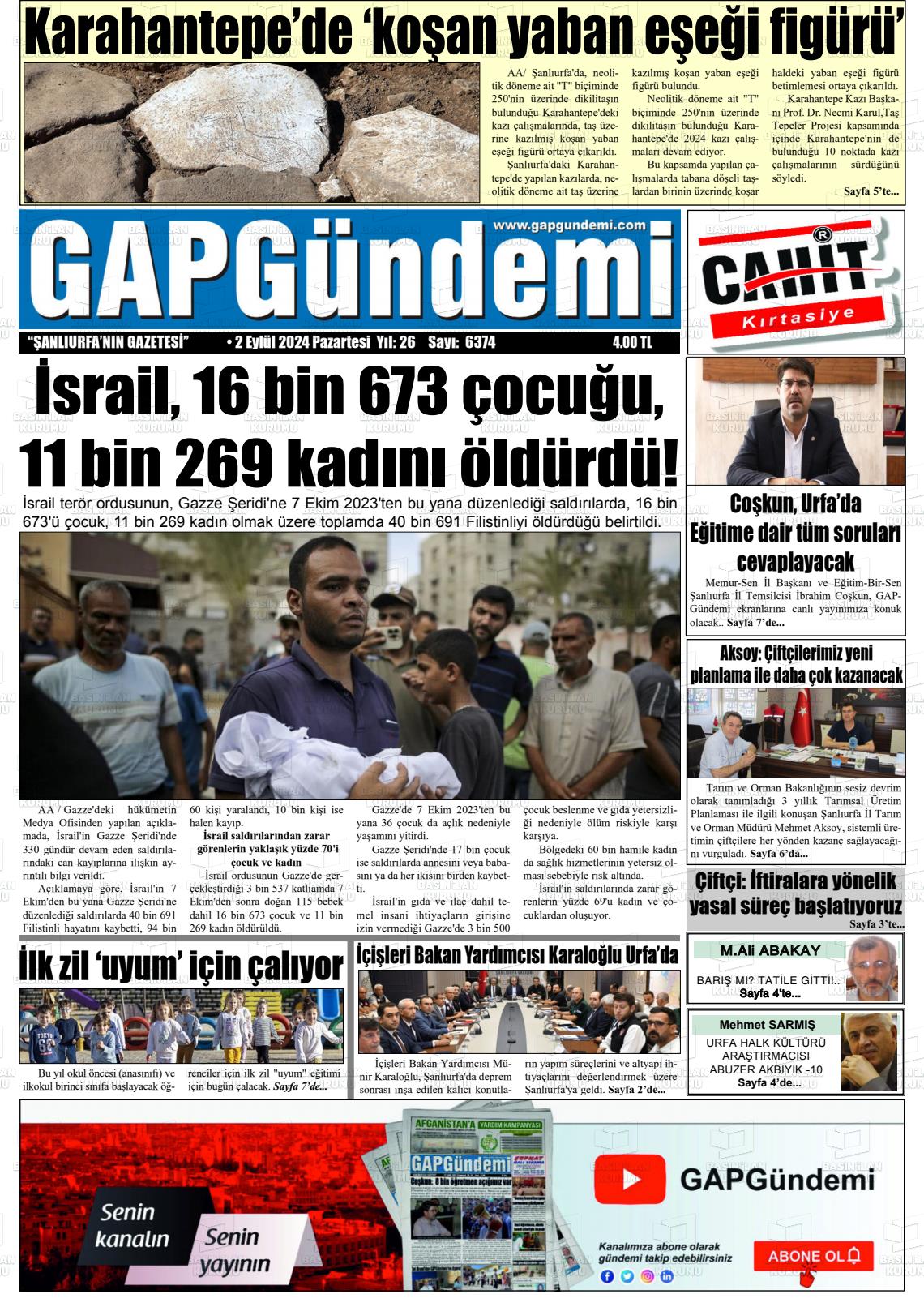 02 Eylül 2024 Gap Gündemi Gazete Manşeti