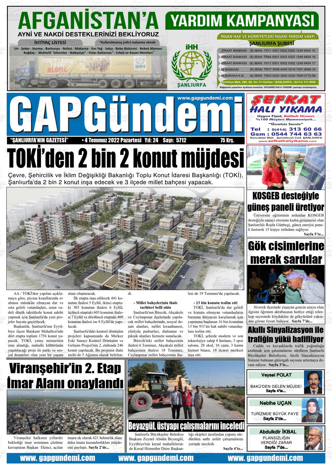 04 Temmuz 2022 Gap Gündemi Gazete Manşeti