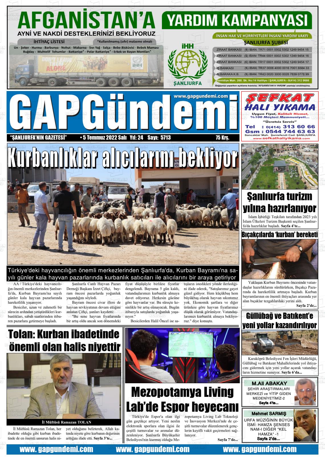 05 Temmuz 2022 Gap Gündemi Gazete Manşeti
