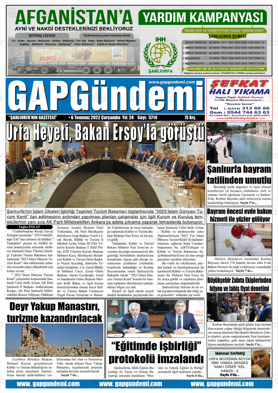 06 Temmuz 2022 Gap Gündemi Gazete Manşeti