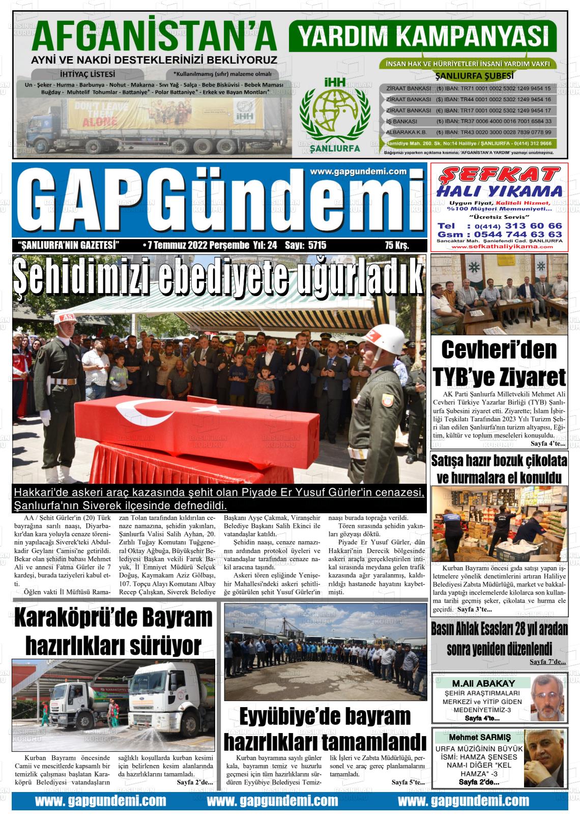 07 Temmuz 2022 Gap Gündemi Gazete Manşeti