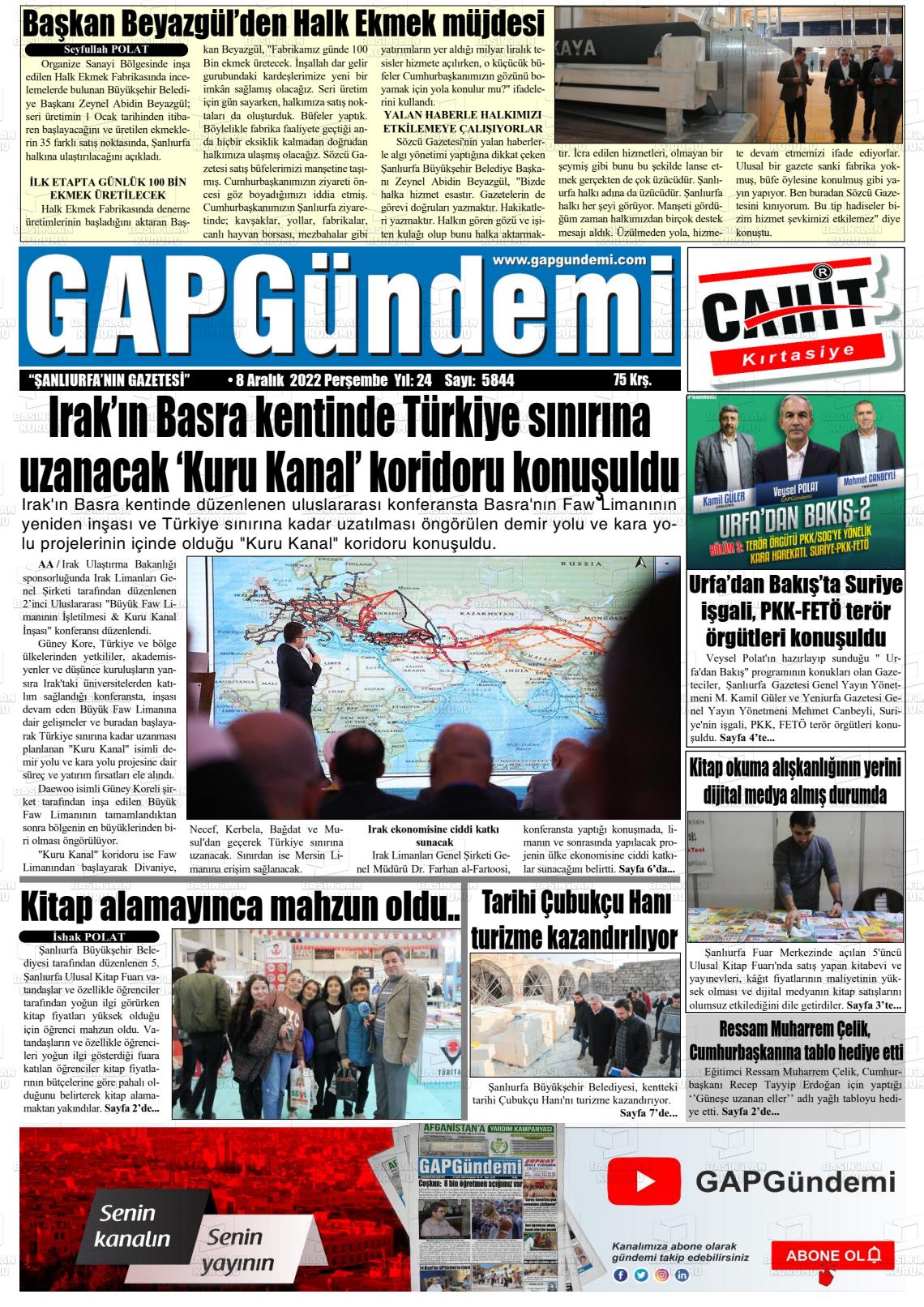 08 Aralık 2022 Gap Gündemi Gazete Manşeti