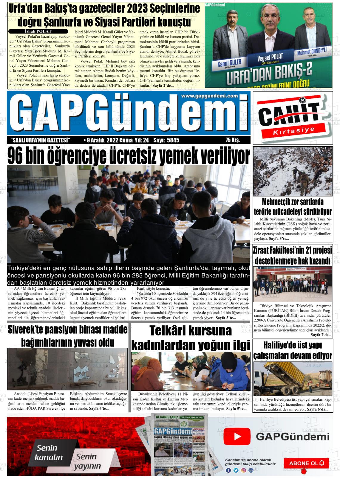 09 Aralık 2022 Gap Gündemi Gazete Manşeti