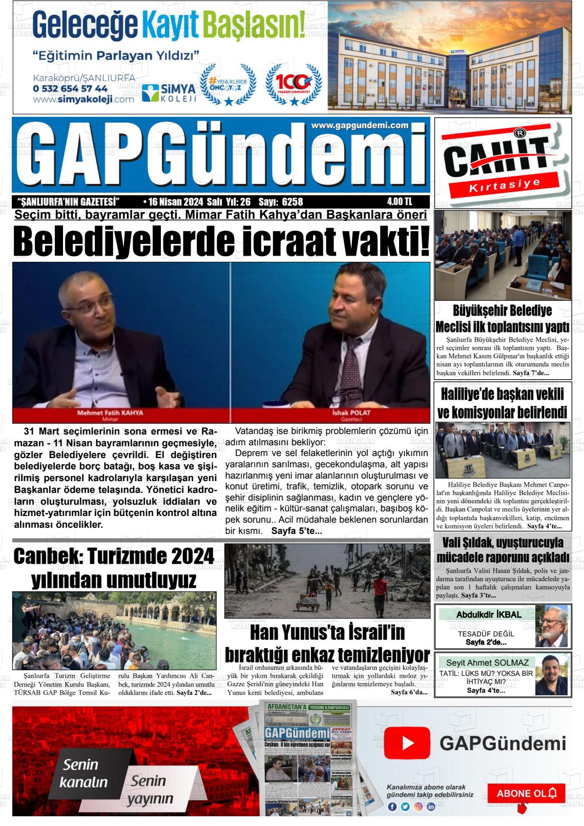 18 Nisan 2024 Gap Gündemi Gazete Manşeti