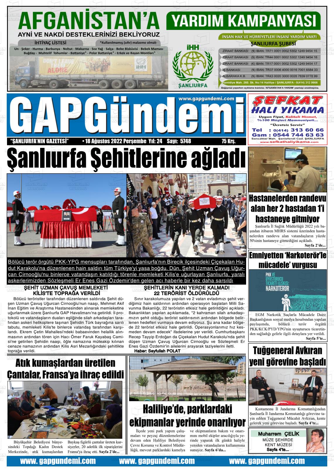18 Ağustos 2022 Gap Gündemi Gazete Manşeti