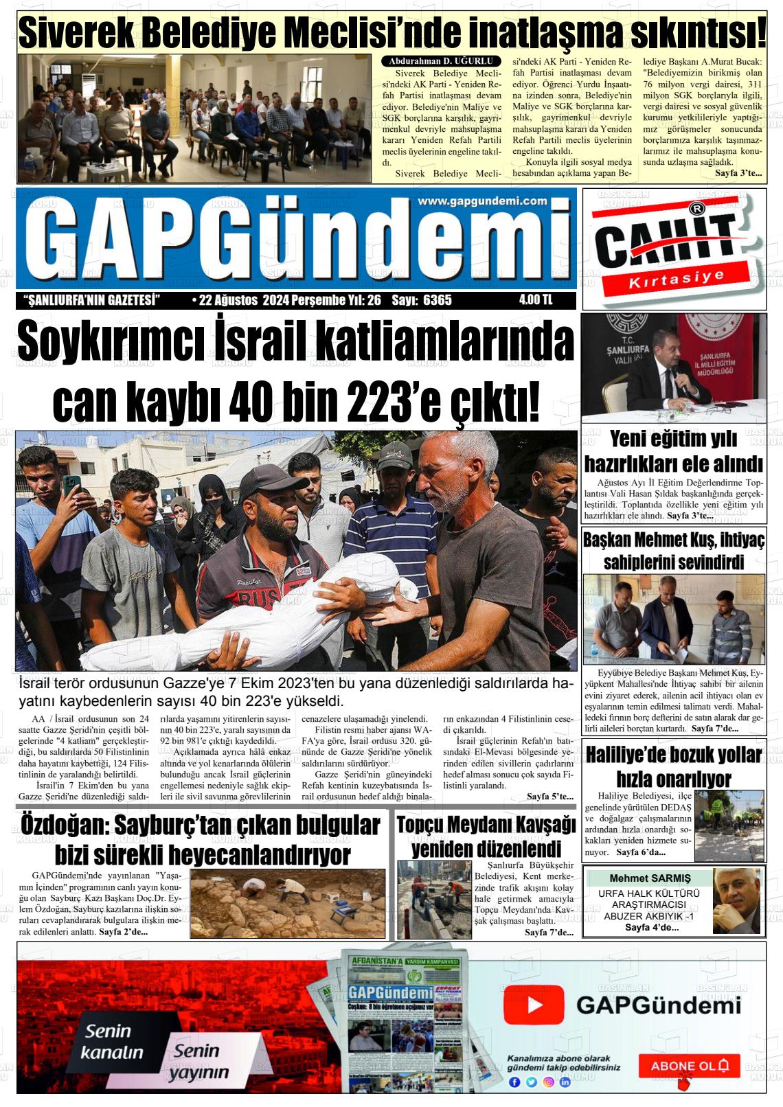 22 Ağustos 2024 Gap Gündemi Gazete Manşeti