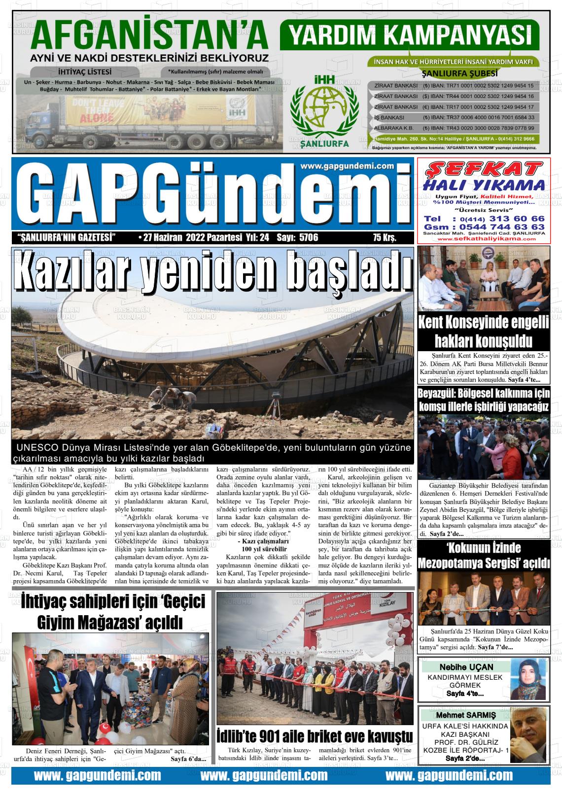 27 Haziran 2022 Gap Gündemi Gazete Manşeti