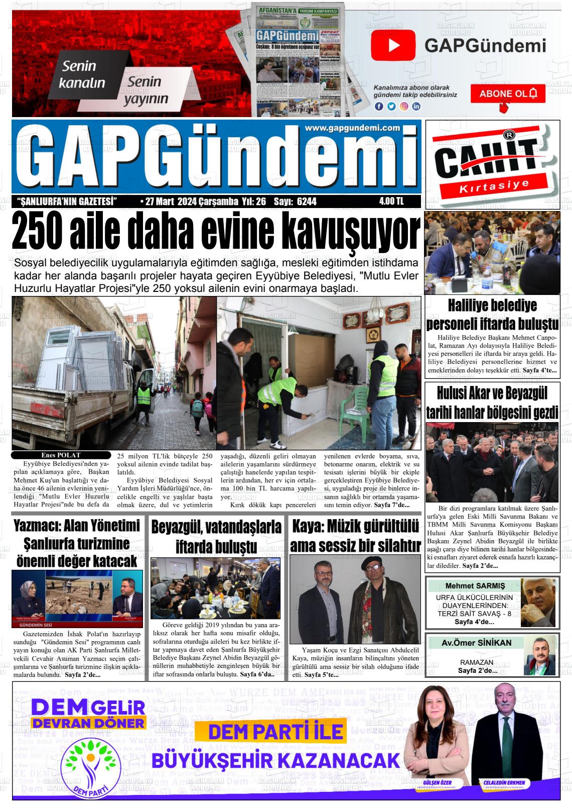 27 Mart 2024 Gap Gündemi Gazete Manşeti