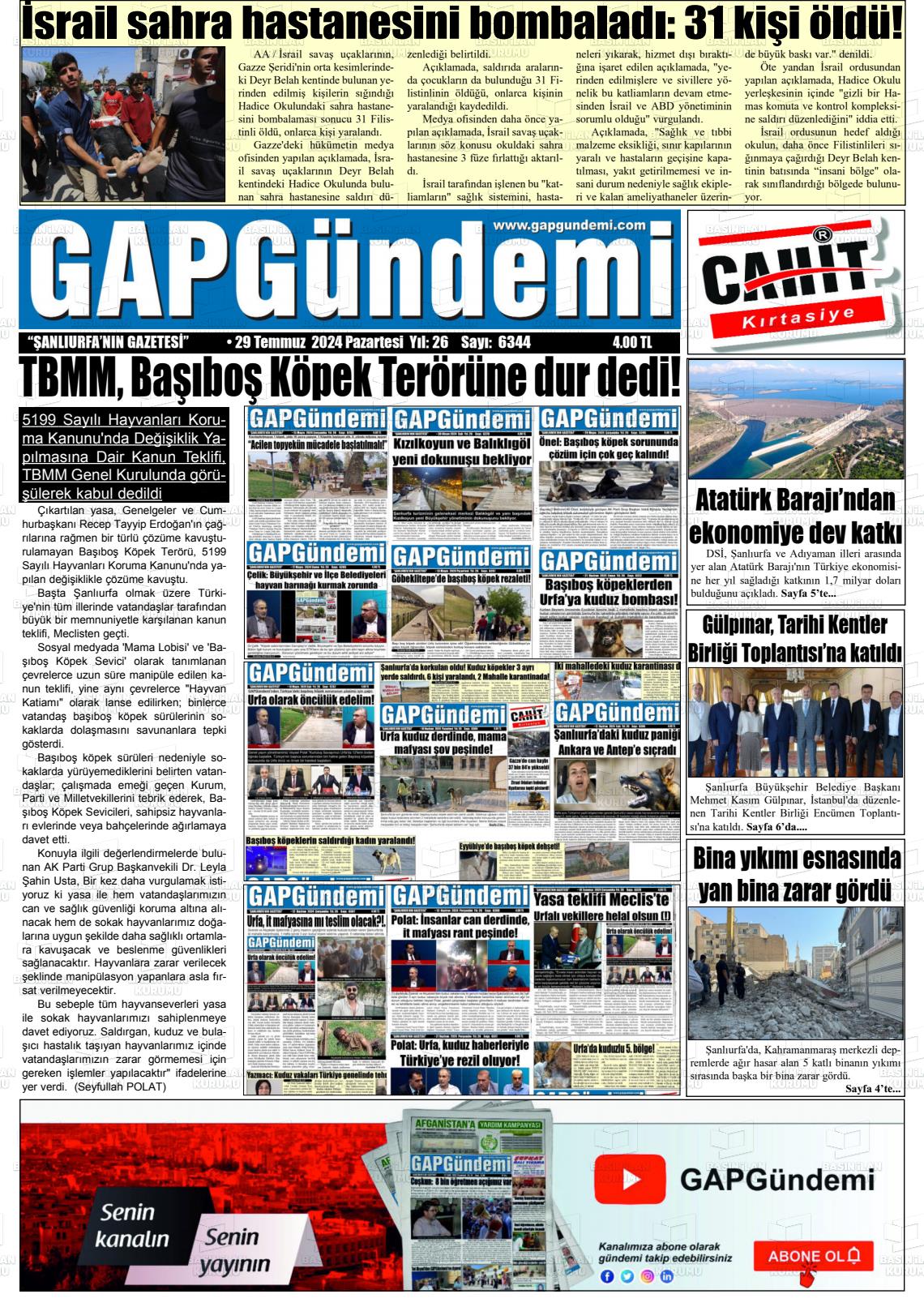 29 Temmuz 2024 Gap Gündemi Gazete Manşeti