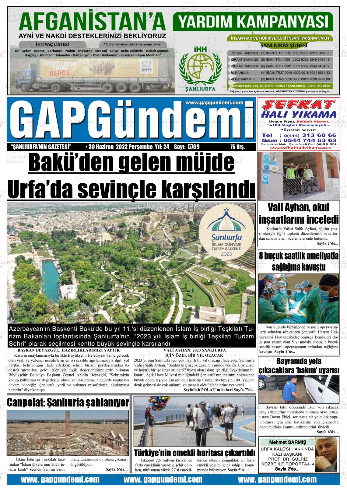 01 Temmuz 2022 Gap Gündemi Gazete Manşeti