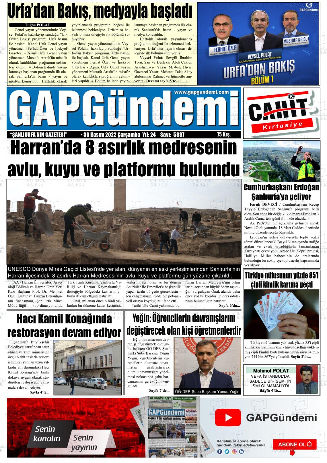30 Kasım 2022 Gap Gündemi Gazete Manşeti