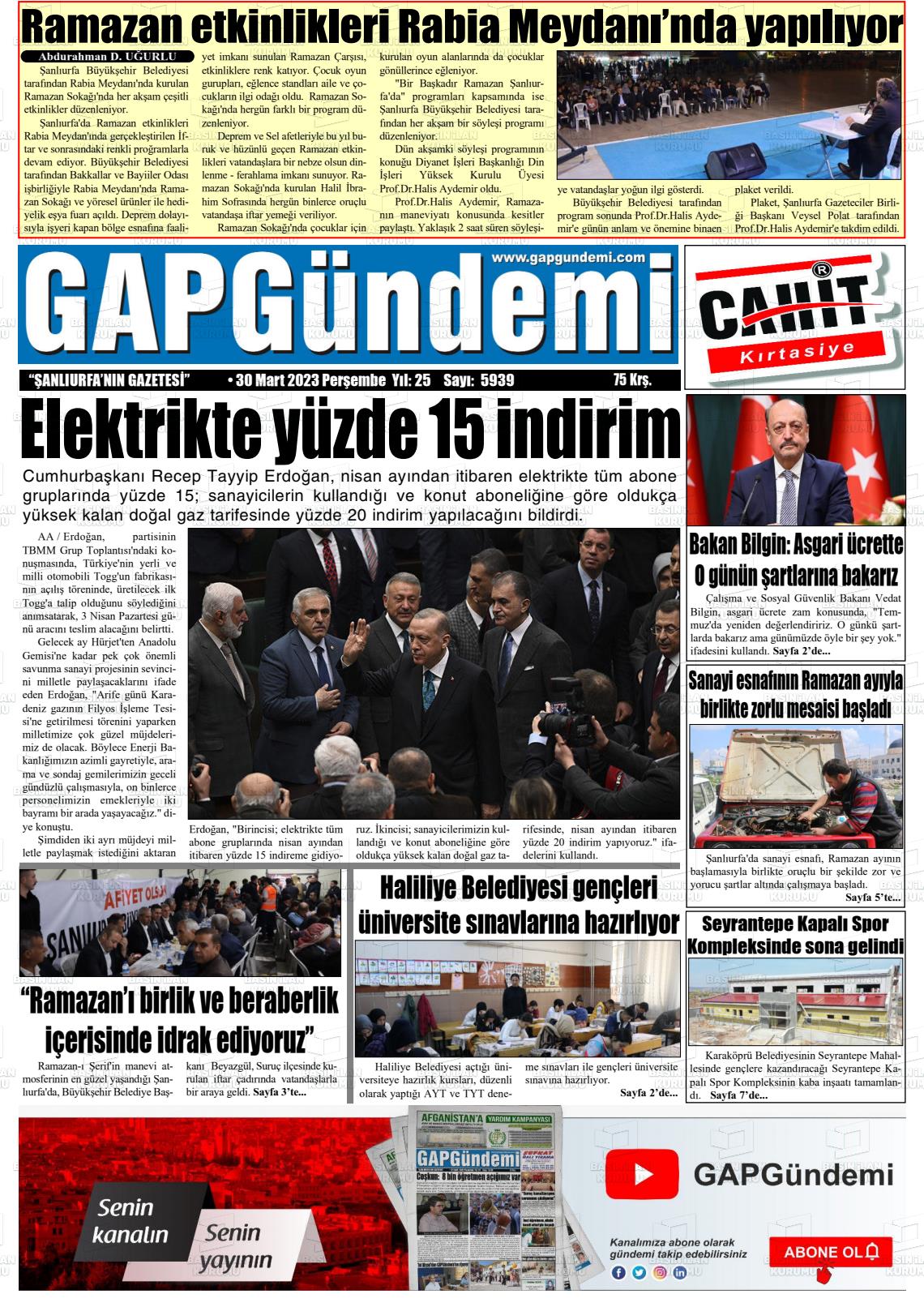 30 Mart 2023 Gap Gündemi Gazete Manşeti