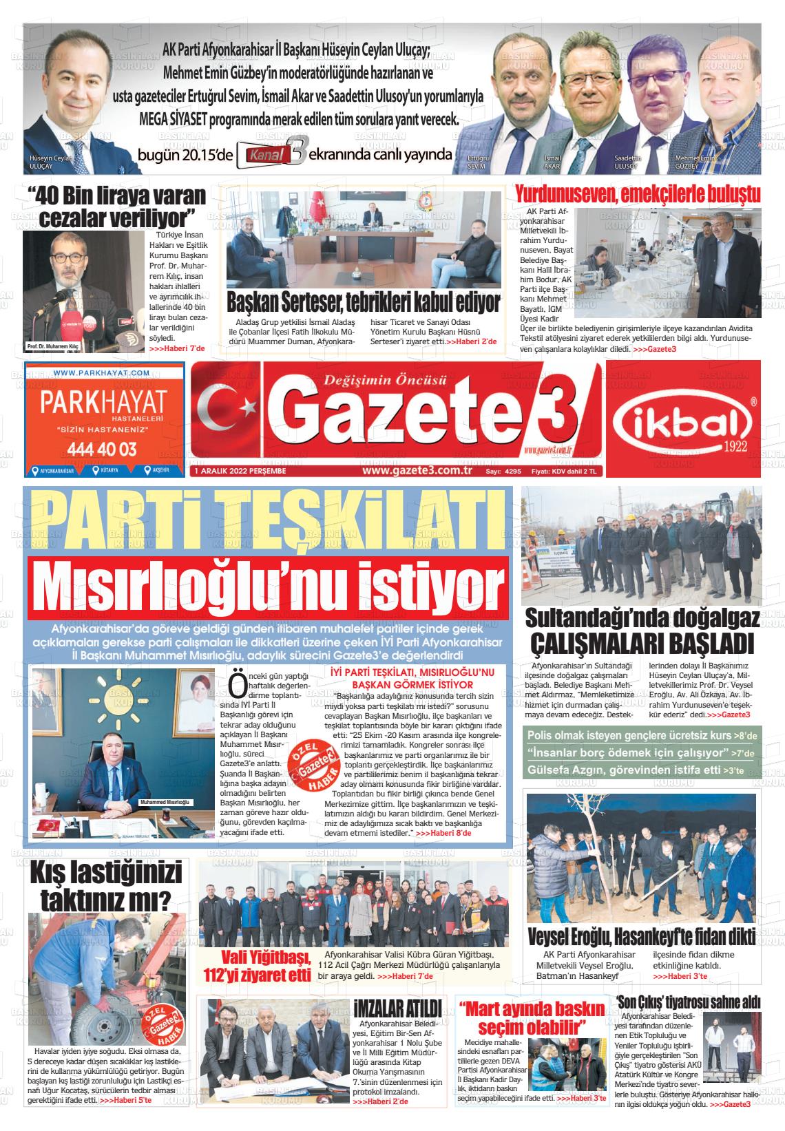 01 Aralık 2022 Gazete 3 Gazete Manşeti