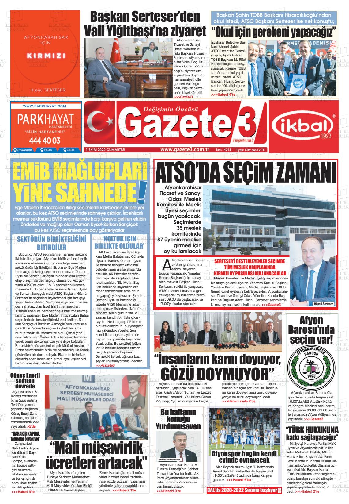01 Ekim 2022 Gazete 3 Gazete Manşeti