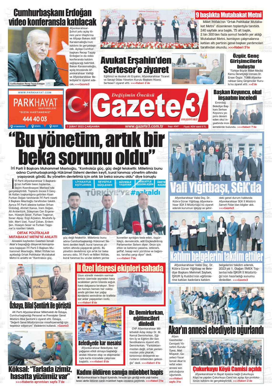 01 Şubat 2023 Gazete 3 Gazete Manşeti