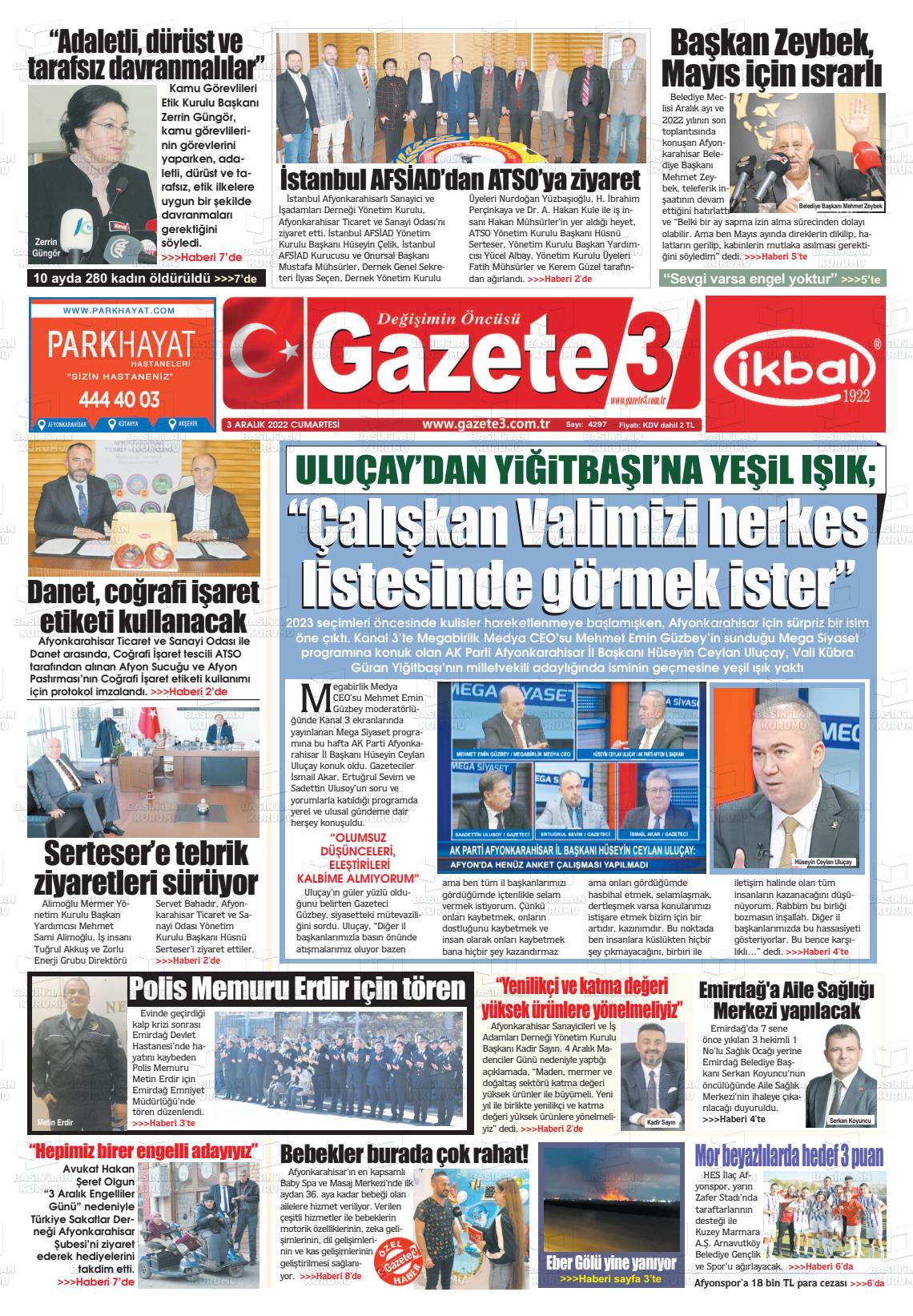 03 Aralık 2022 Gazete 3 Gazete Manşeti