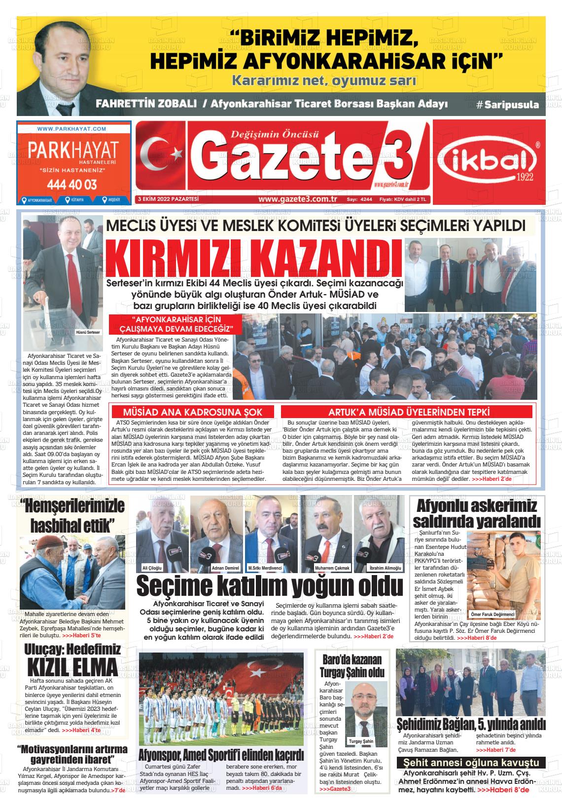 03 Ekim 2022 Gazete 3 Gazete Manşeti