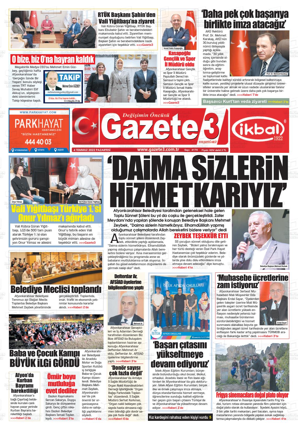 04 Temmuz 2022 Gazete 3 Gazete Manşeti