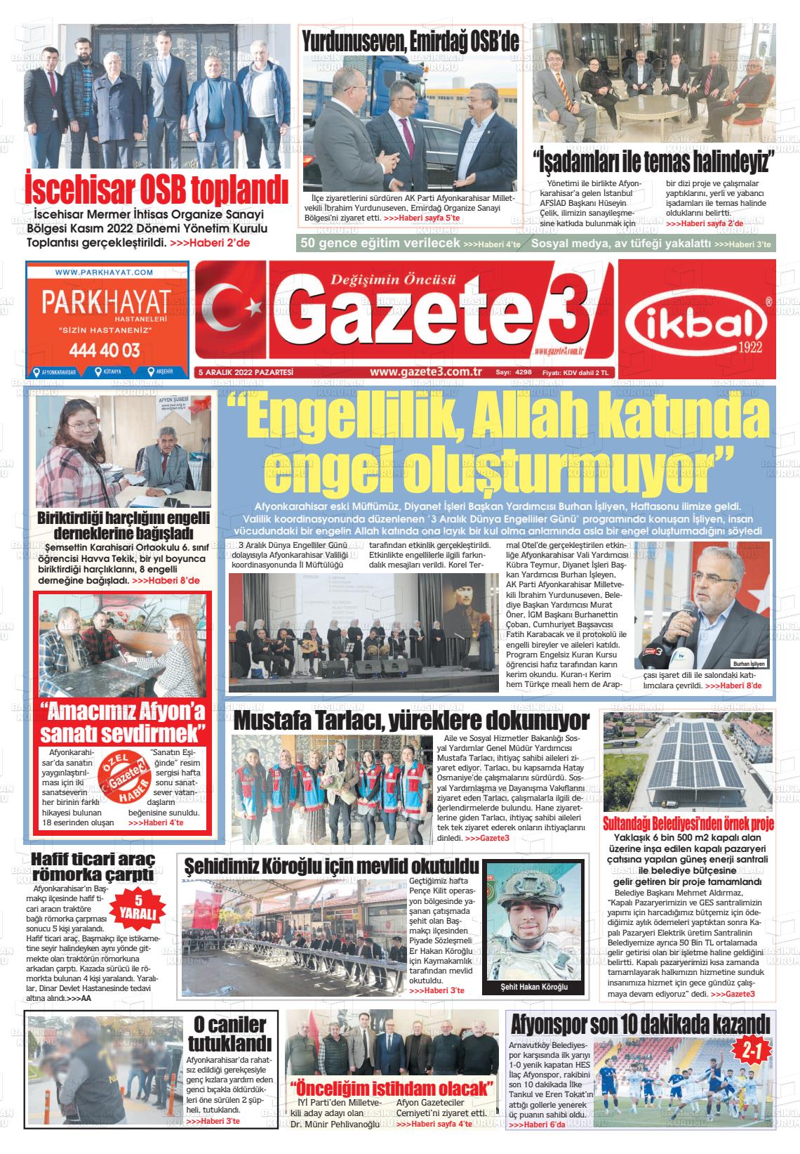05 Aralık 2022 Gazete 3 Gazete Manşeti
