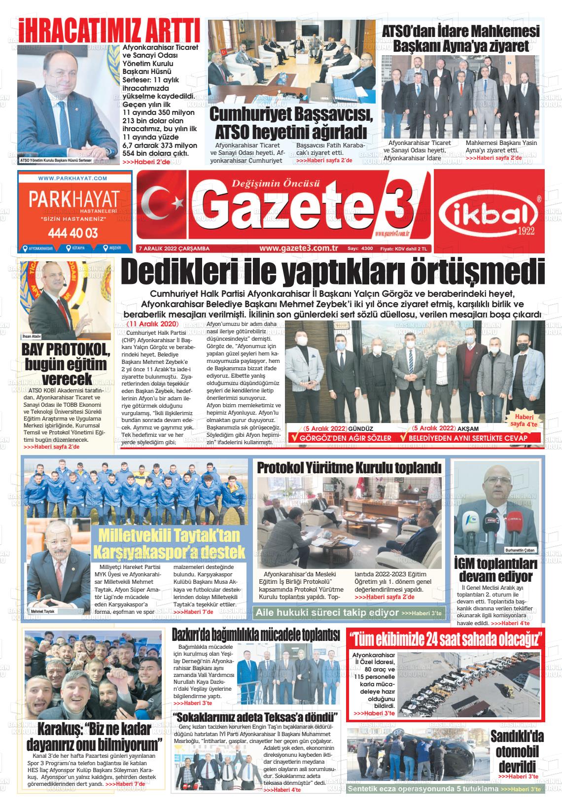 07 Aralık 2022 Gazete 3 Gazete Manşeti