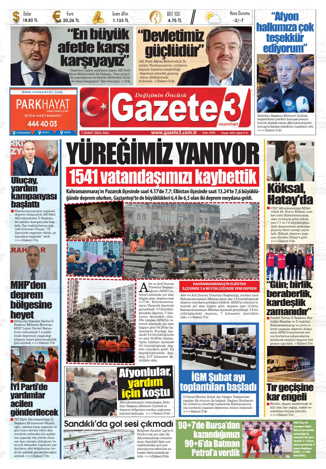 07 Şubat 2023 Gazete 3 Gazete Manşeti