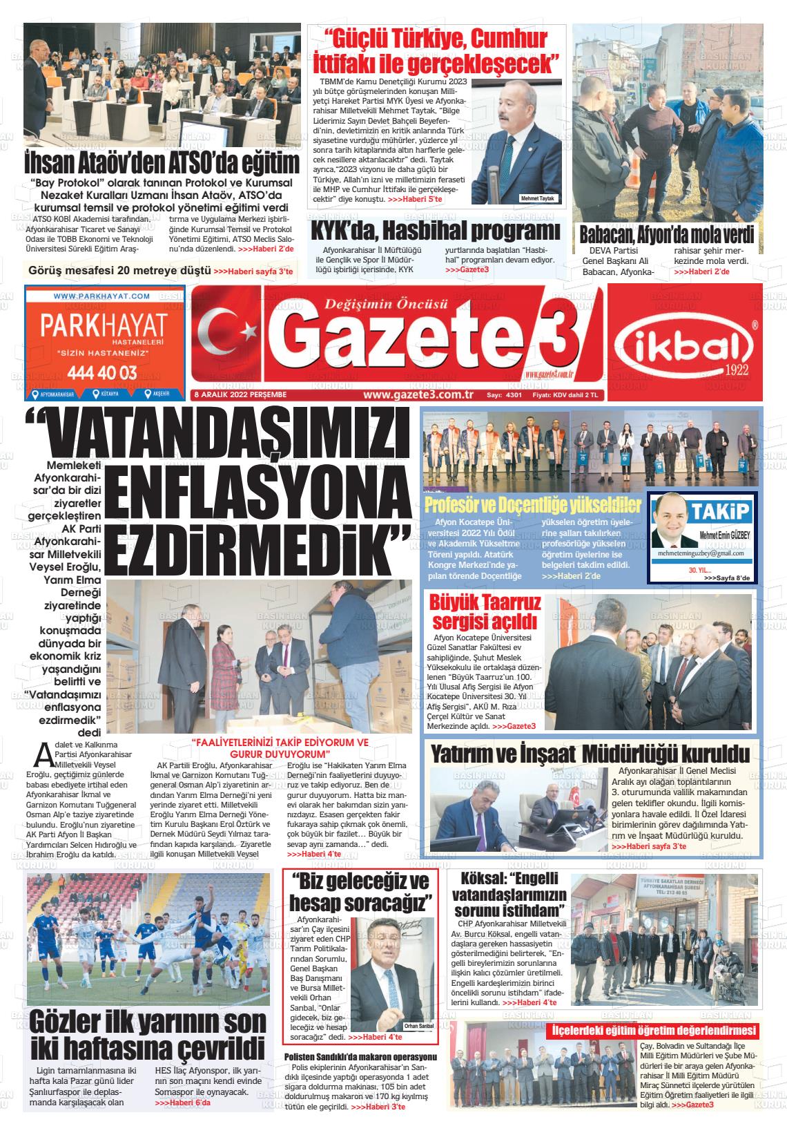 08 Aralık 2022 Gazete 3 Gazete Manşeti