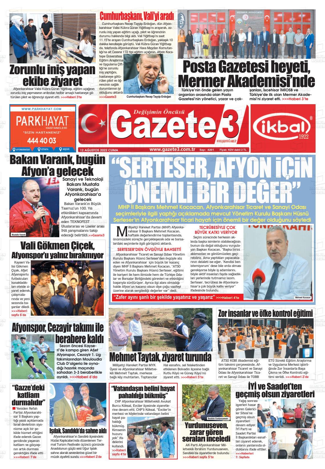 12 Ağustos 2022 Gazete 3 Gazete Manşeti