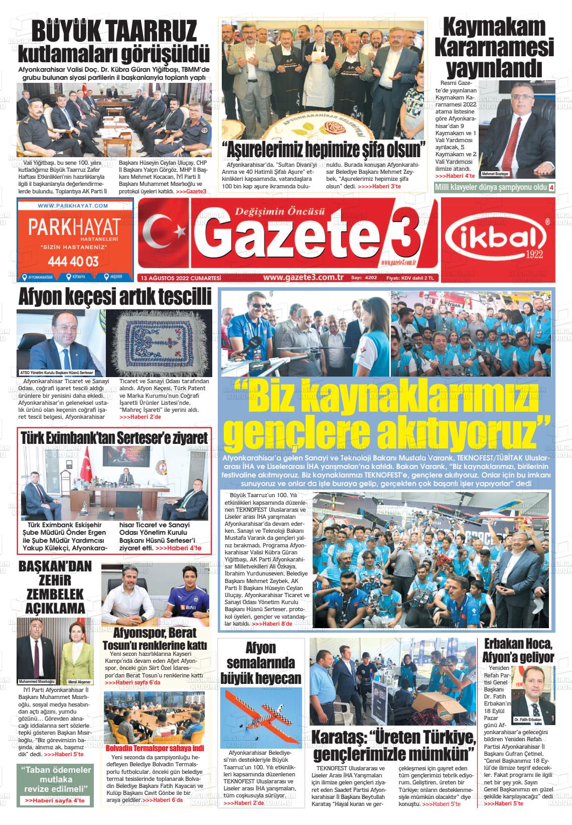 13 Ağustos 2022 Gazete 3 Gazete Manşeti