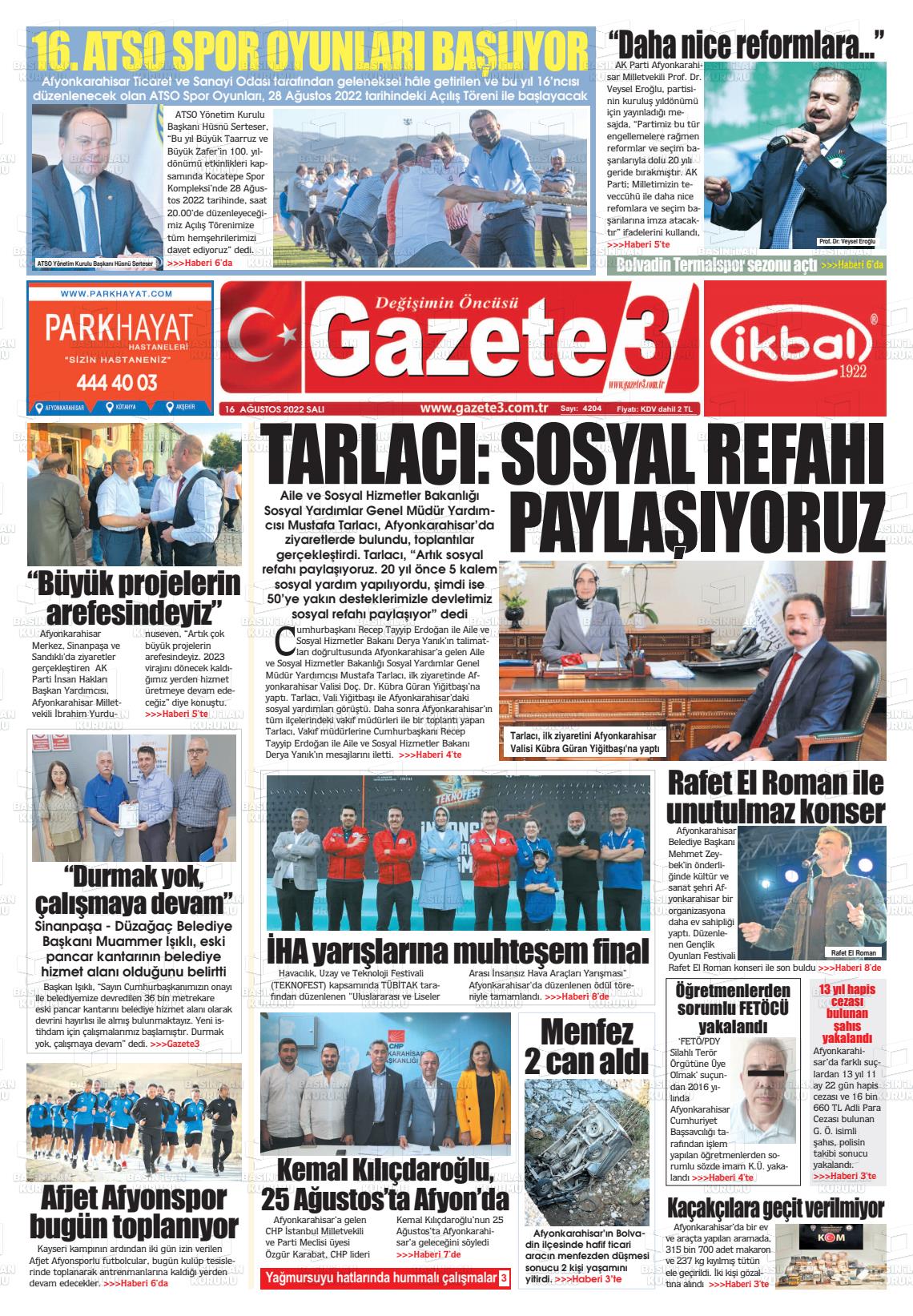 16 Ağustos 2022 Gazete 3 Gazete Manşeti