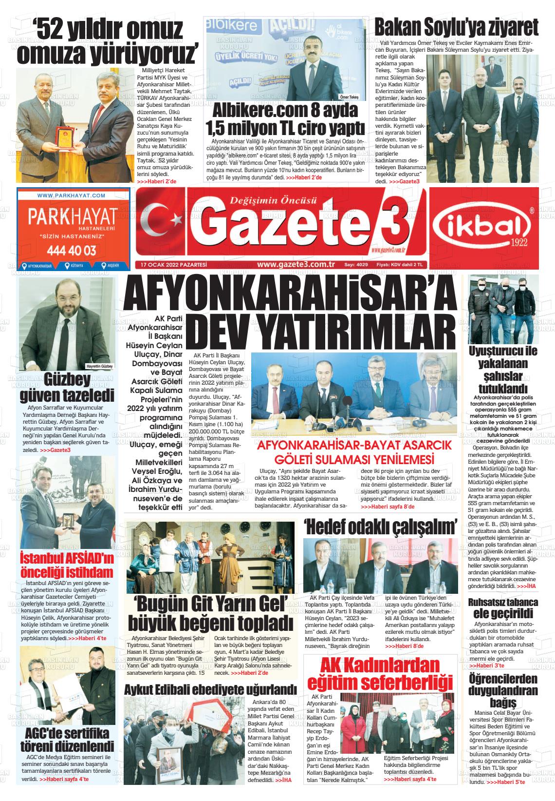 17 Ocak 2022 Gazete 3 Gazete Manşeti