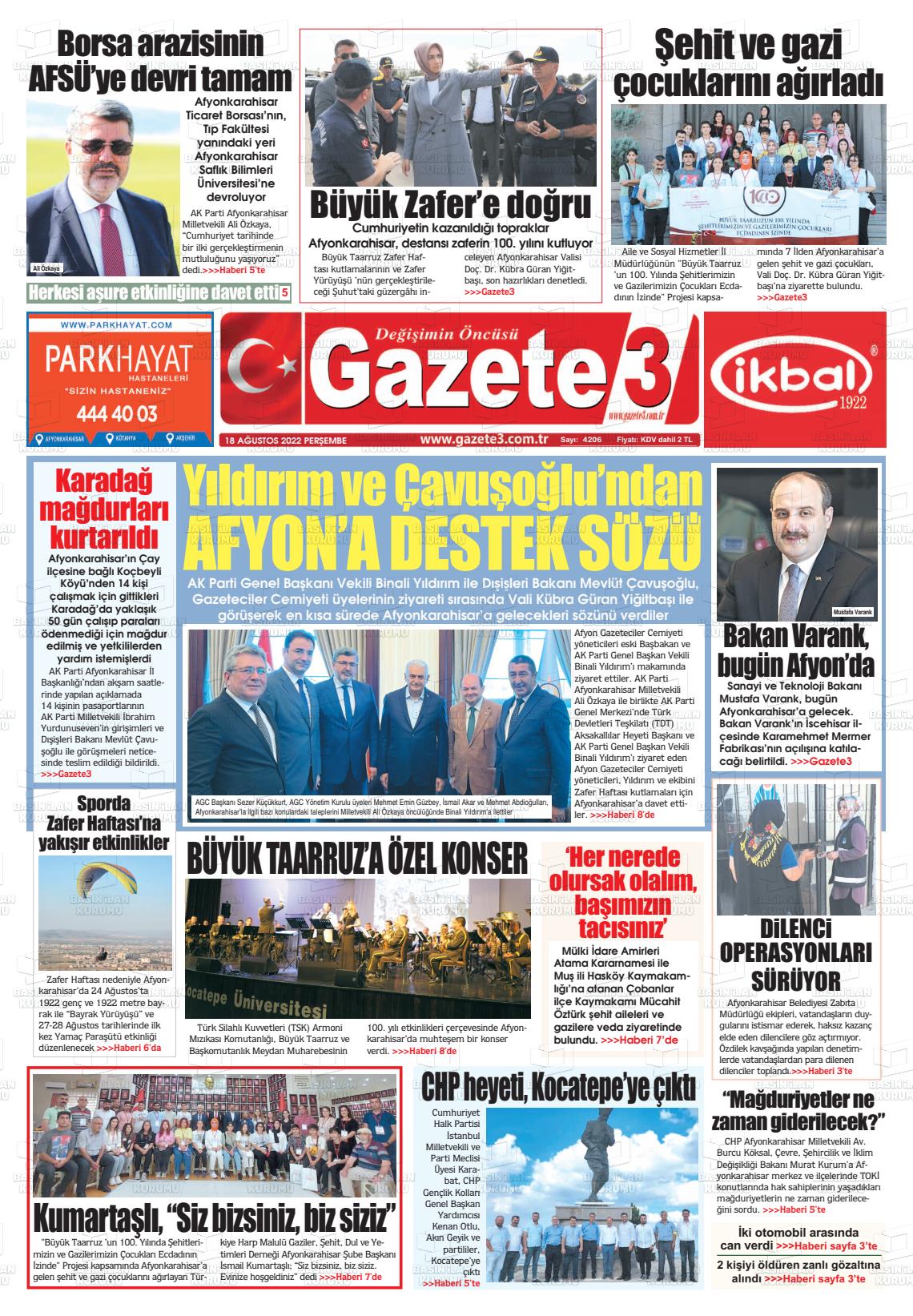 18 Ağustos 2022 Gazete 3 Gazete Manşeti