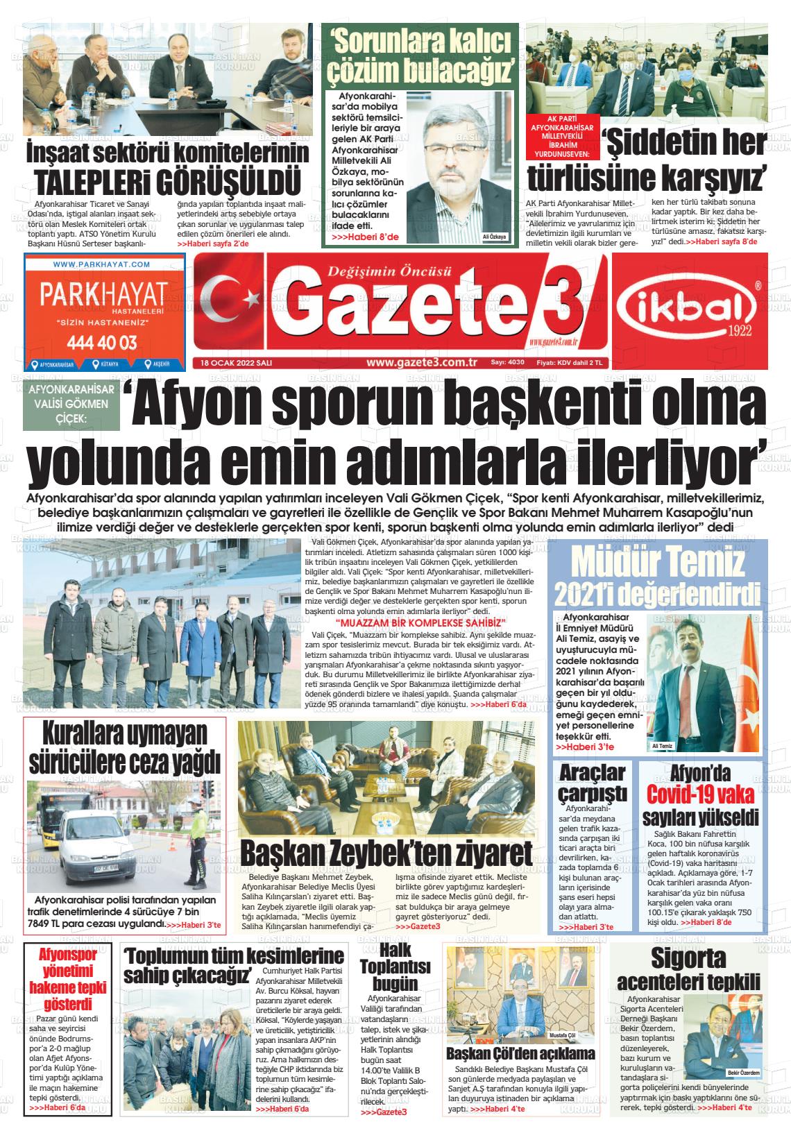 18 Ocak 2022 Gazete 3 Gazete Manşeti