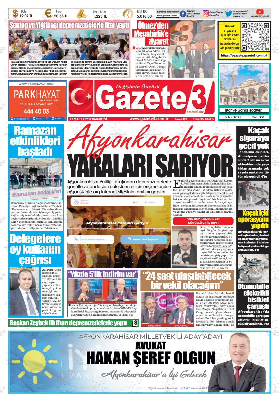25 Mart 2023 Gazete 3 Gazete Manşeti
