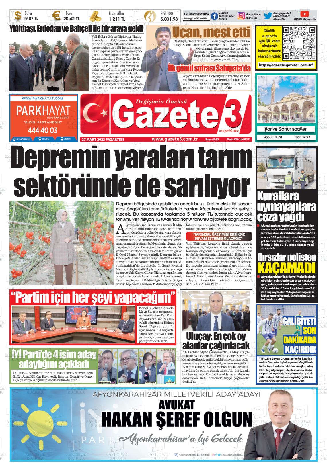 27 Mart 2023 Gazete 3 Gazete Manşeti