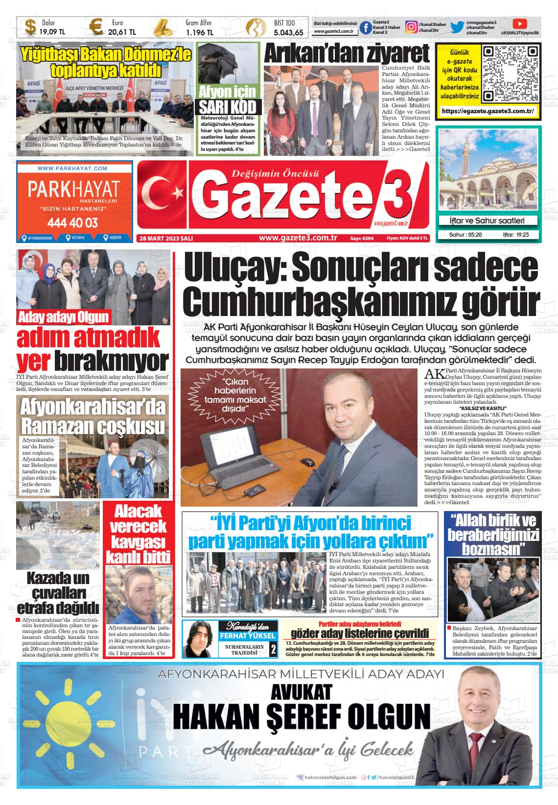 28 Mart 2023 Gazete 3 Gazete Manşeti