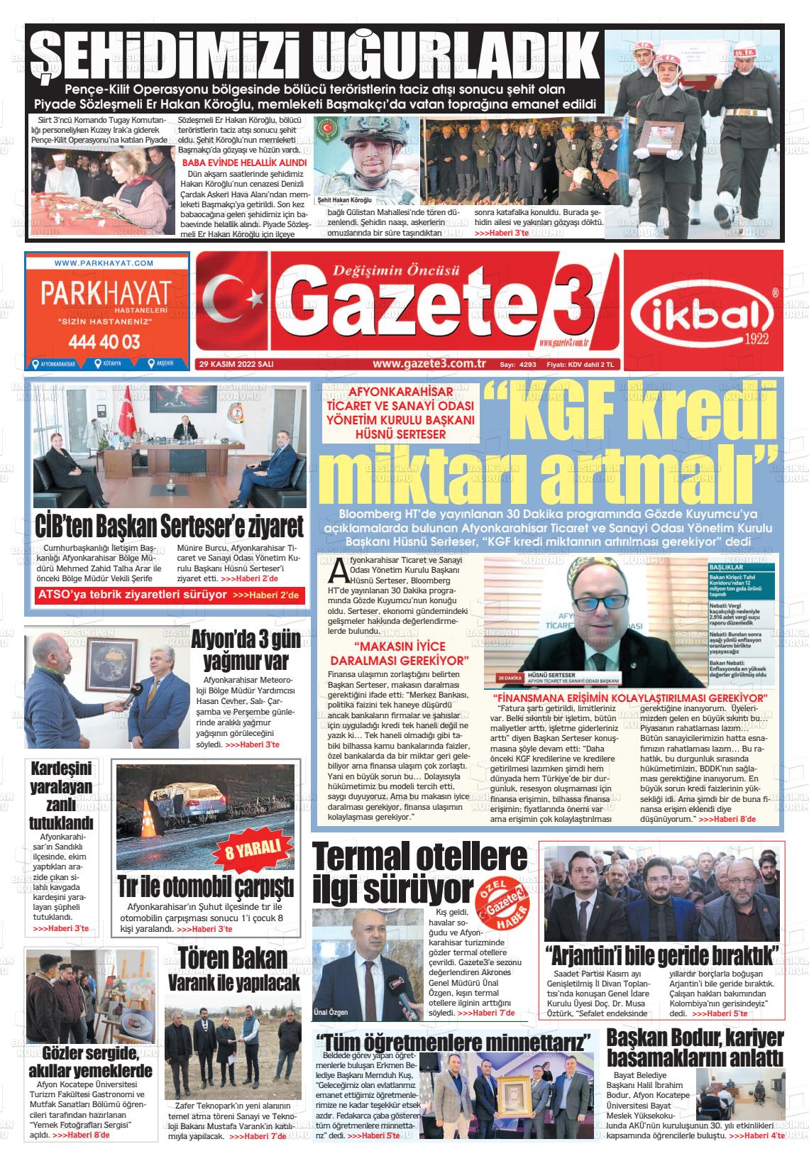 29 Kasım 2022 Gazete 3 Gazete Manşeti