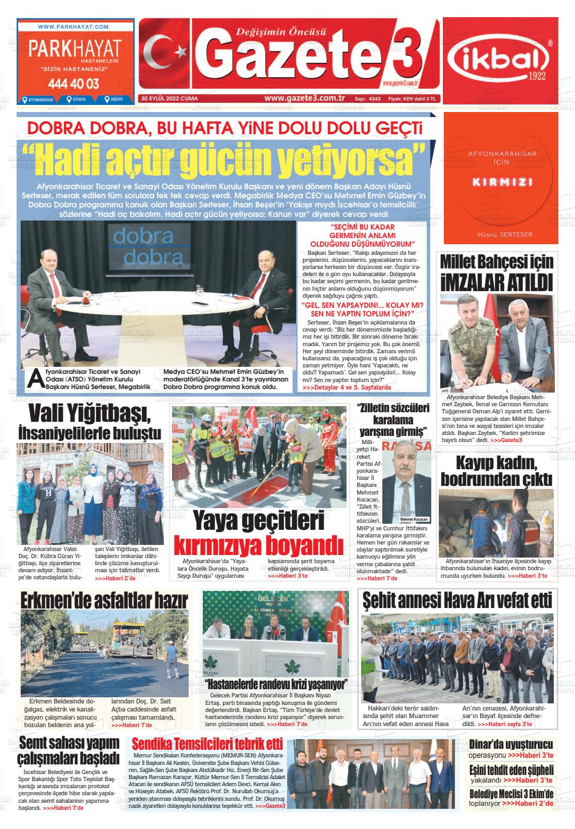 30 Eylül 2022 Gazete 3 Gazete Manşeti