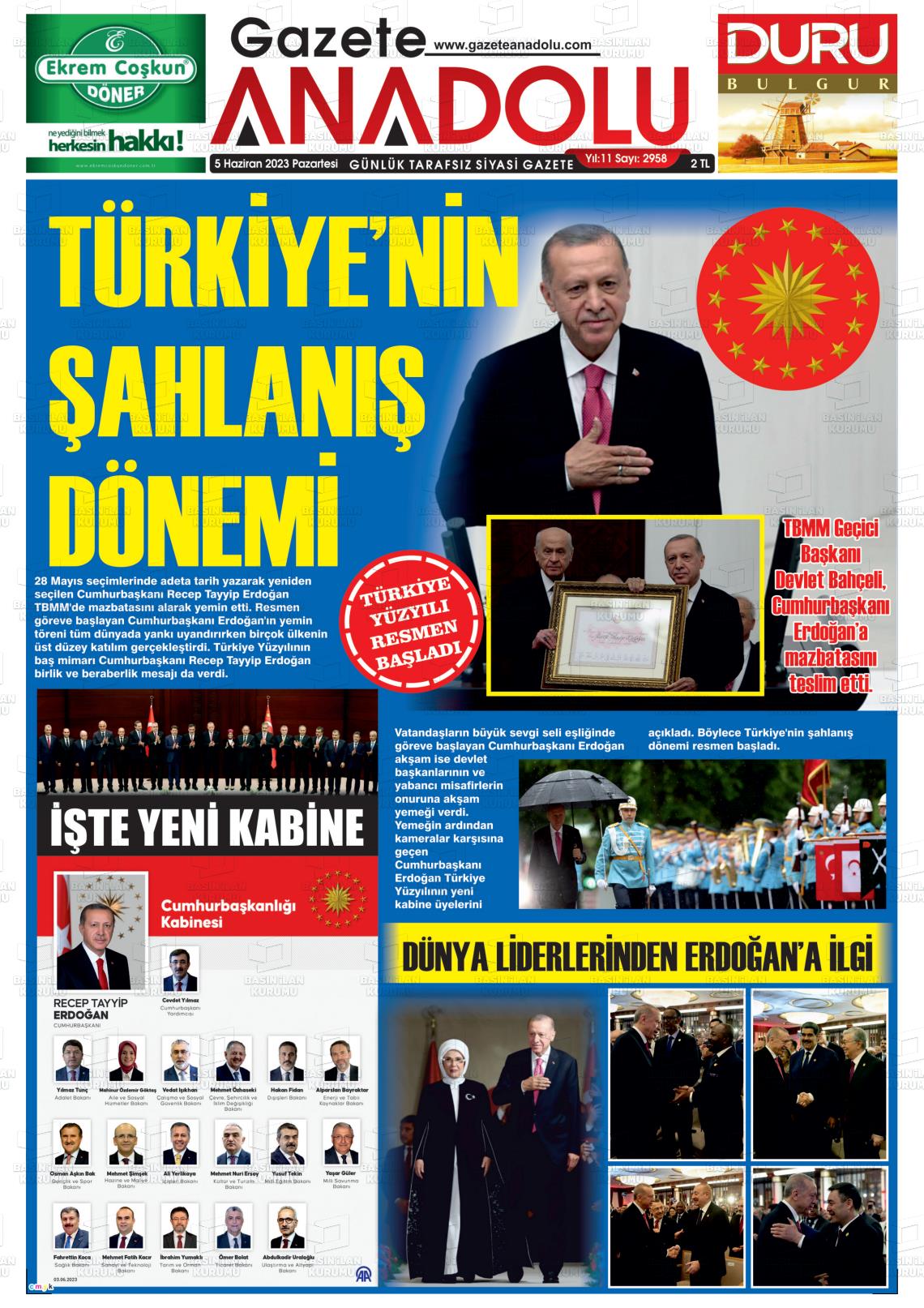 05 Haziran 2023 Gazete Anadolu Gazete Manşeti