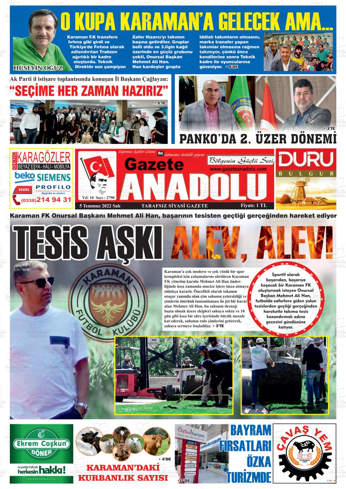 05 Temmuz 2022 Gazete Anadolu Gazete Manşeti