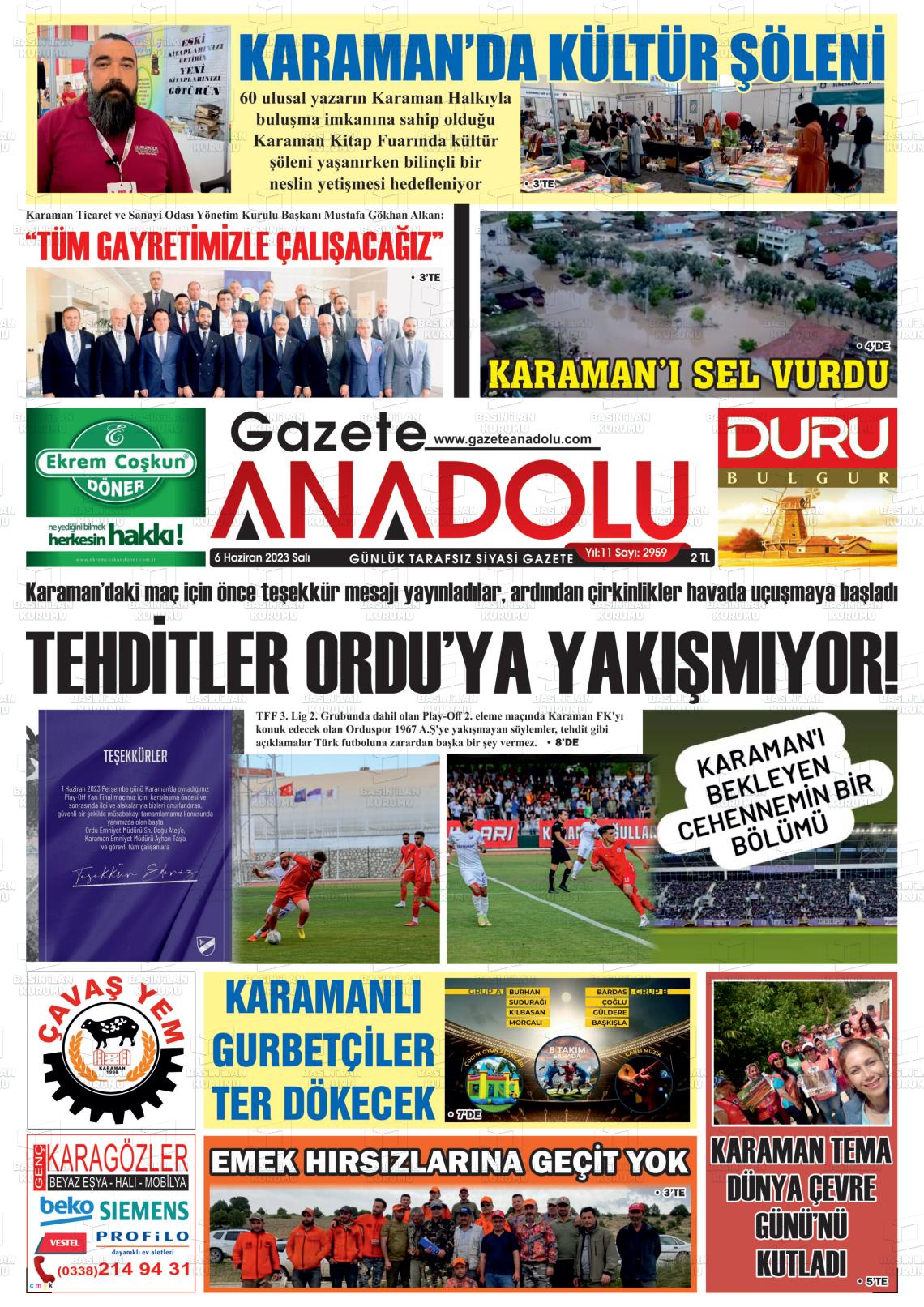 06 Haziran 2023 Gazete Anadolu Gazete Manşeti