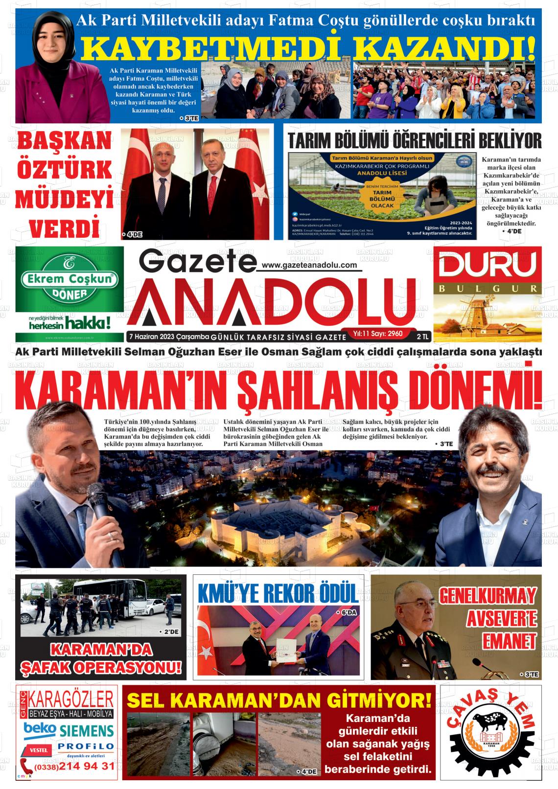 07 Haziran 2023 Gazete Anadolu Gazete Manşeti