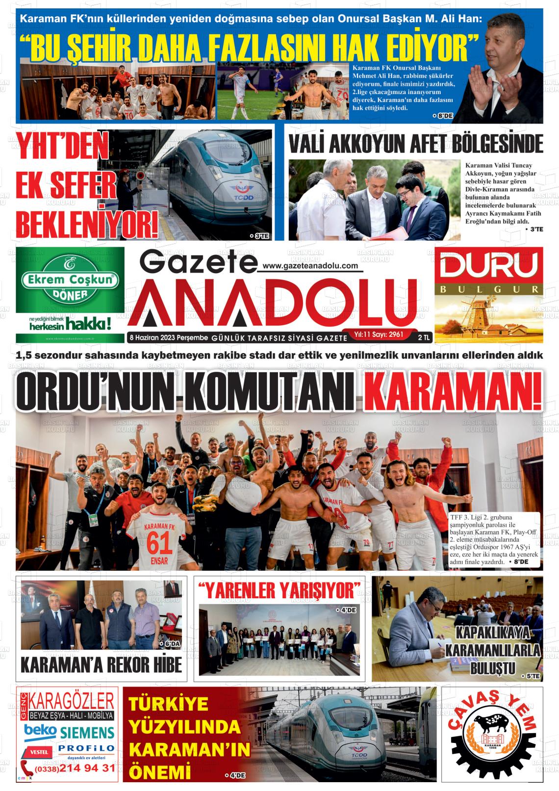 08 Haziran 2023 Gazete Anadolu Gazete Manşeti