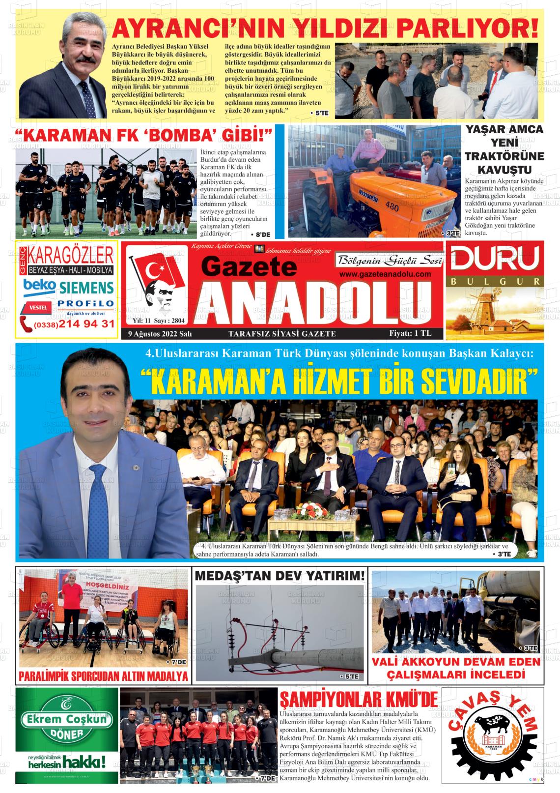 09 Ağustos 2022 Gazete Anadolu Gazete Manşeti