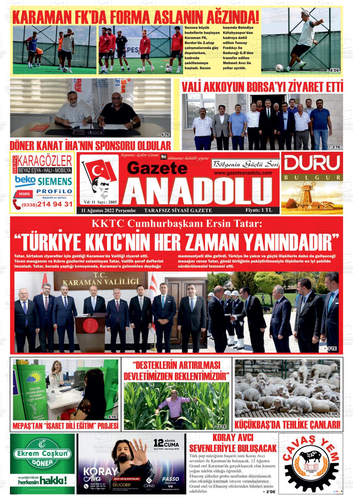 11 Ağustos 2022 Gazete Anadolu Gazete Manşeti