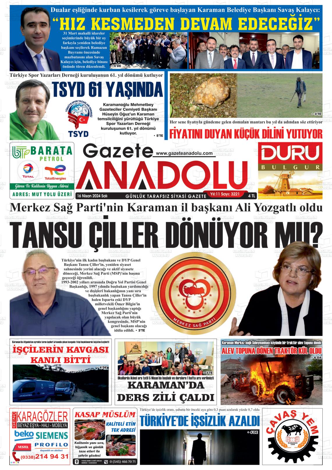 18 Nisan 2024 Gazete Anadolu Gazete Manşeti