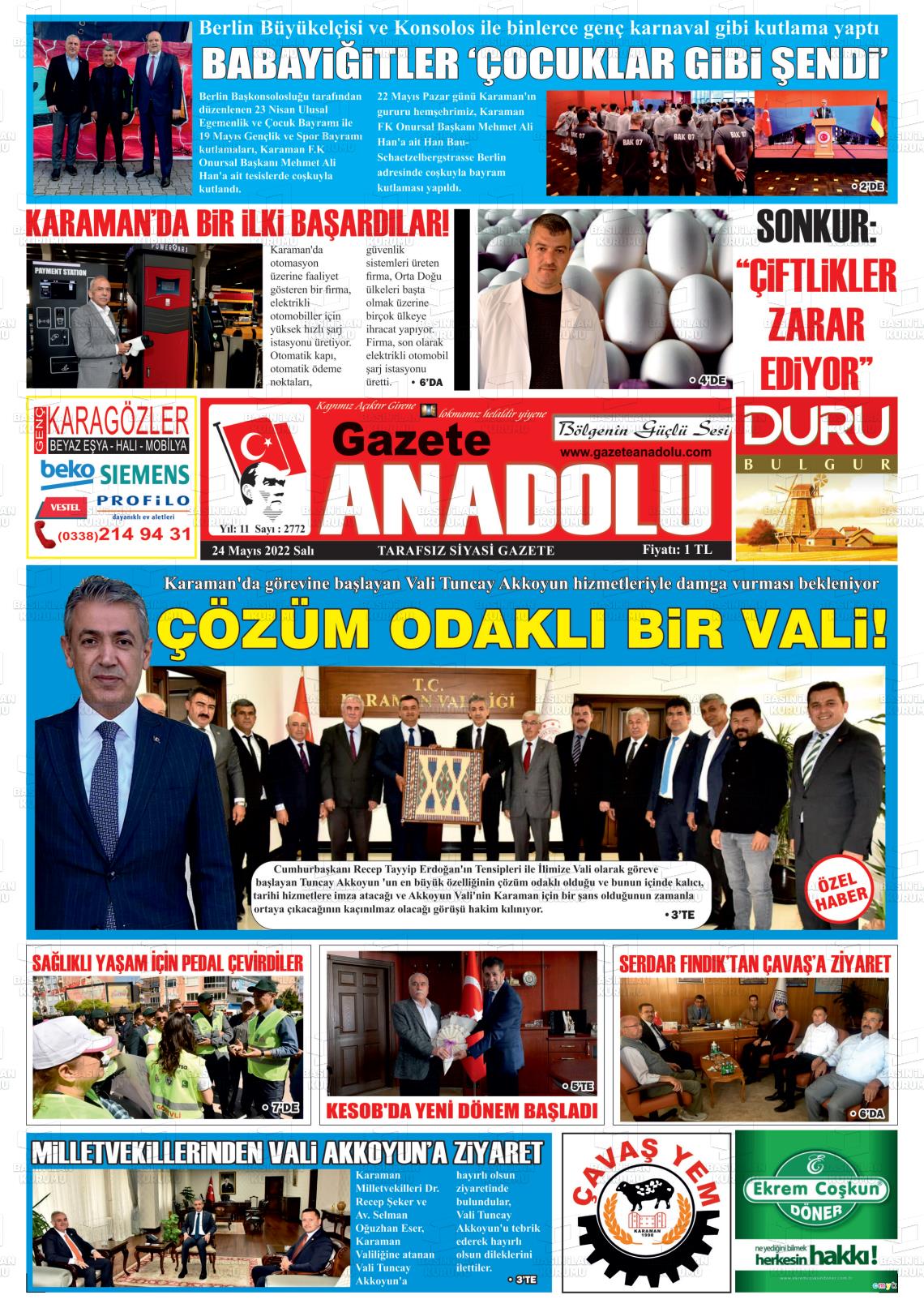 24 Mayıs 2022 Gazete Anadolu Gazete Manşeti